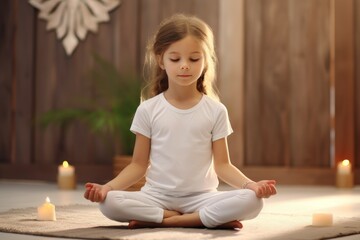 Naklejka premium Little girl cute yoga pose. Generate Ai
