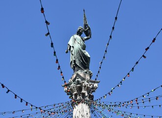 Statue of a woman on the Columna de la Paz in the centre of Montevideo, Uruguay