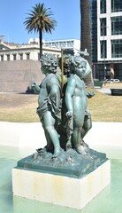 Obraz premium Statue of boys in a fountain in the Independence Plaza in Montevideo, Uruguay