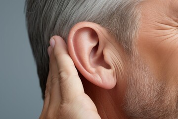 Man hearing problem closeup sound. Generate Ai - obrazy, fototapety, plakaty