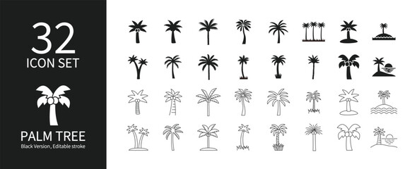 Coconut and palm tree icon set