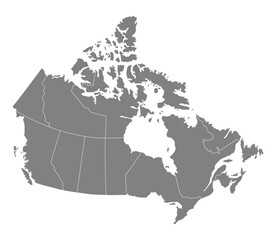 Canada map in political regions grey color. Canadian map.