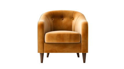 A brown elegant retro armchair, is isolated on a transparent background.