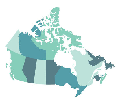 Map of Canada in political regions. Canadian map.