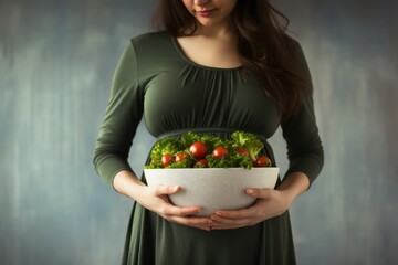 Pregnant woman bowl salad natural health. Generate Ai