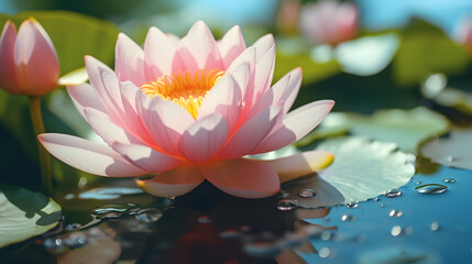 Lotus Elegance: Close-Up of a Blossoming Flower in a Pond