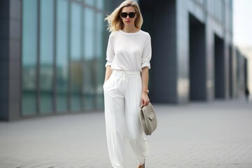 Obraz premium White cheap pants wear woman. Generate Ai