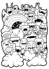 Black and white abstracted line draw patterns or doodle.