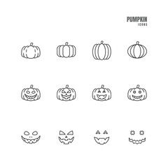Set of pumpkin for halloween festival line icons on white background, Vector Illustration