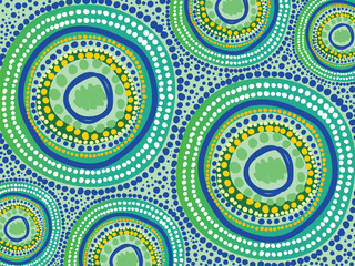 Fototapeta premium A circle illustration with dots inspired by Aboriginal art