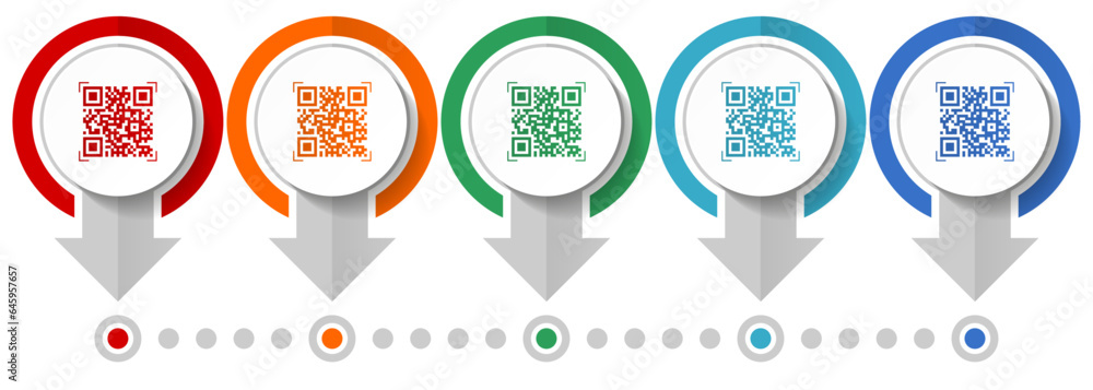 Aufkleber Qr code, shopping vector icon set, flat design infographic template, set pointer concept icons in 5 color options for webdesign and mobile applications