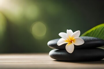 Fototapeta na wymiar spa stones with frangipani flower