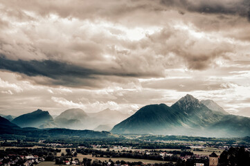 storm over the mountains, Austria - Panoramic view of Salzburg