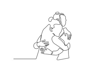 two women senior healthy support business happy hugging line art design