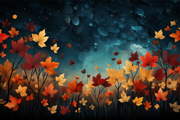 Autumn background with leaves and berries on a black wooden background, ai generated image