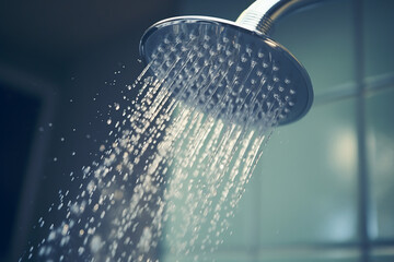 Water flowing from a shower system - obrazy, fototapety, plakaty