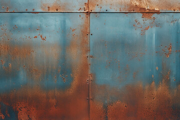 A blue metal surface has rusted