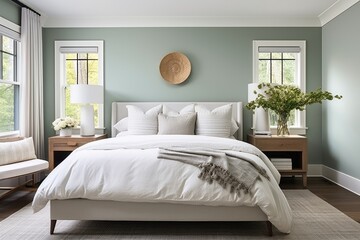 Cozy bedroom modern interior, painted walls room