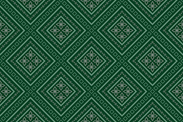 Green Cross stitch colorful geometric traditional ethnic pattern Ikat seamless pattern border abstract design for fabric print cloth dress carpet curtains and sarong Aztec African Indian Indonesian