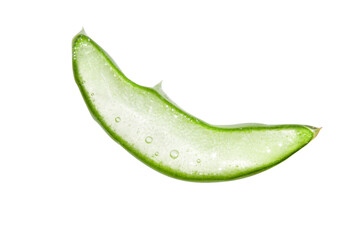 Slice, a piece of green fresh aloe vera. On a blank background. PNG
