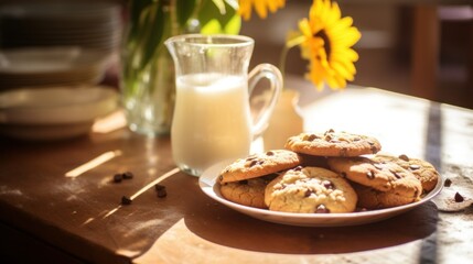 National Homemade Cookies Day October 1st celebrating cookies that are made at home. Homemade Cookies on table in home kitchen. Gathering with family and friends sweet and comforting treats