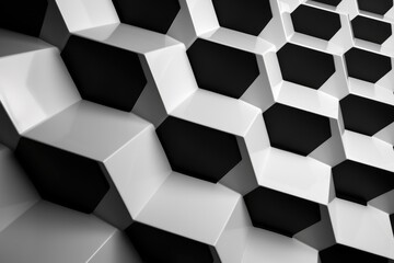 A black white photo of a bunch of cubes. Imaginary illustration. Geometric white black background.