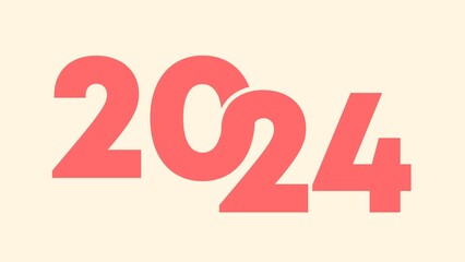 Typography number 2024 peach color isolated on beige background. Design banner posters, stickers, cards 2024. Suitable as printed images on diary covers, t shirts, mugs, etc.