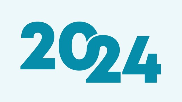 Typography number 2024 blue color isolated on light blue background. Design banner posters, stickers, cards 2024. Suitable as printed images on diary covers, t shirts, mugs, etc.
