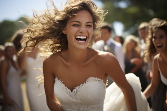Young bride at her summer wedding Convey real emotions