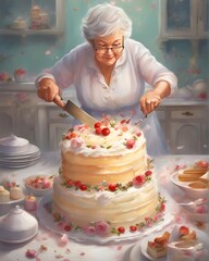 senior woman with cake