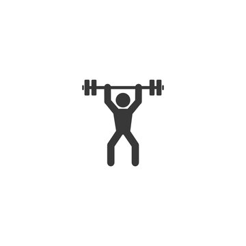 Strong bodybuilder sportsman lifting heavyweight barbell over his head icon, design flat vector illustration