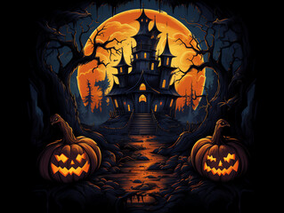 Halloween background with pumpkins