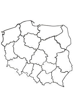Mapa Polski z podziałek na Wojew&oacute;dztwa mapa konturowa Polski 
