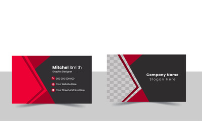 Naklejka na ściany i meble Modern and simple business card design with Red and dark black color.