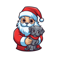 santa claus holding a dog on Christmas holidays stock
