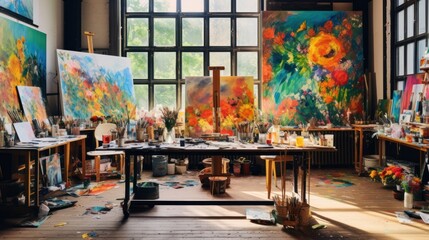 interior of an art workshop. Generative AI