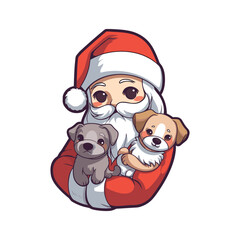 santa claus holding a dog on Christmas holidays stock
