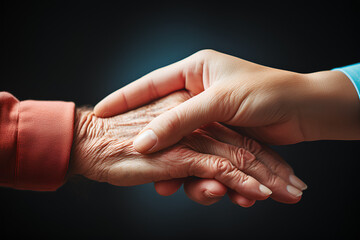 Helping hands, care for the elderly concept - obrazy, fototapety, plakaty