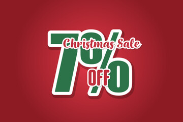 Christmas sales 7 on red background. Price labele sale promotion market. shop template