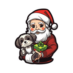 santa claus holding a dog on Christmas holidays stock
