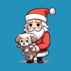santa claus holding a dog on Christmas holidays stock
