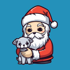 santa claus holding a dog on Christmas holidays stock
