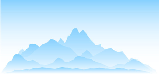 Fototapeta na wymiar Rocky terrain natural landscape for scenery. Vector background with mountains and alpine peaks. Monochrome blue landscape. Vector illustration.