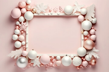 Minimalistic rose and white Christmas decoration frame