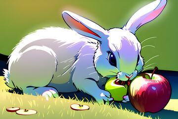A rabbit eating an apple. Generative AI