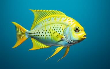 Yellow fish on solid blue background