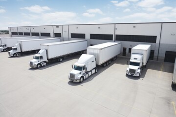 Logistic center cargo trucks transportation shipping lorry delivery freight semi-truck road carrier warehouse storage vehicle load shipment delivery container van fast transport commercial business