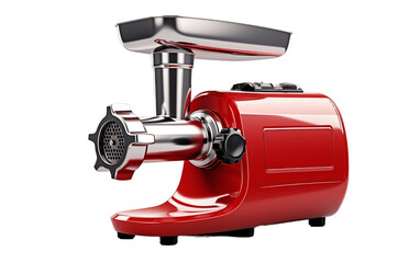 A Close-Up of a Red Electric Meat Grinder on a Transparent Background. Generative Ai