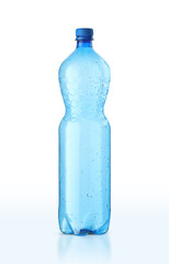 large plastic bottle of blue color with drops - 645971640