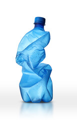 large crushed plastic bottle of blue color with drops - 645971641